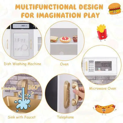 Pretend Play Kitchen with Utensils for Kids Aged 3+-White - Play Kitchen Sets