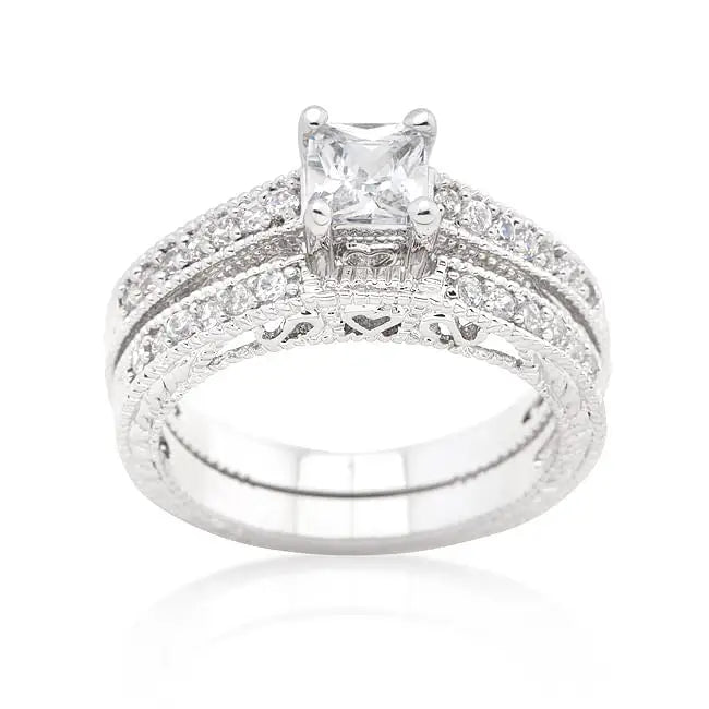 Princess Cut Filigree Bridal Ring Set - Rings