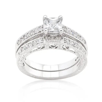 Princess Cut Filigree Bridal Ring Set - Rings