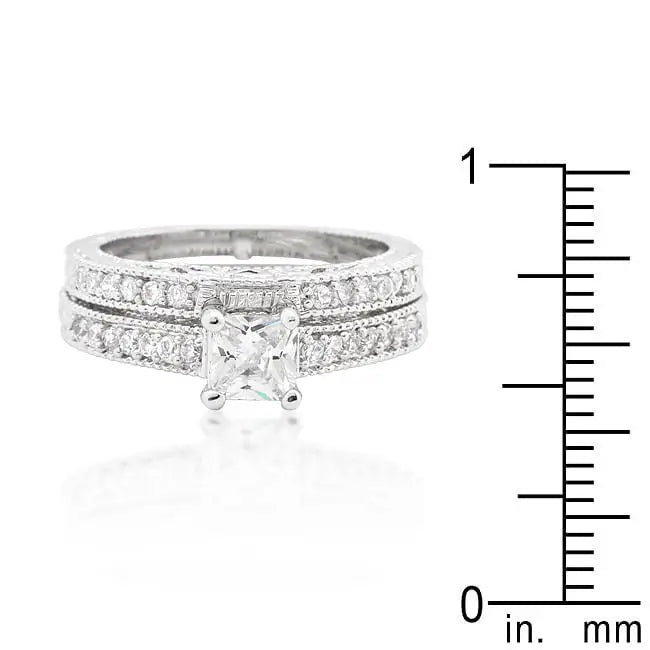 Princess Cut Filigree Bridal Ring Set - Rings