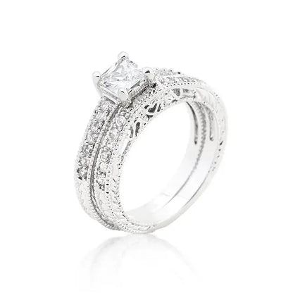 Princess Cut Filigree Bridal Ring Set - Rings