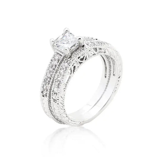 Princess Cut Filigree Bridal Ring Set - Rings