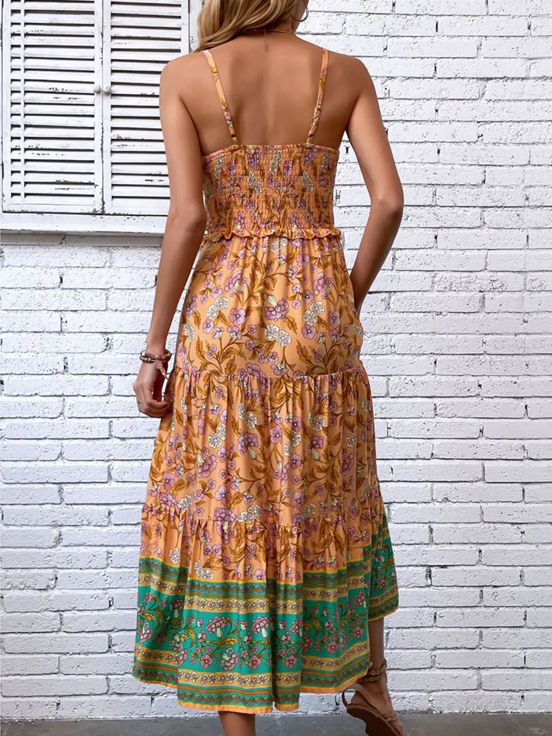 Printed Square Neck Midi Cami Dress - dress