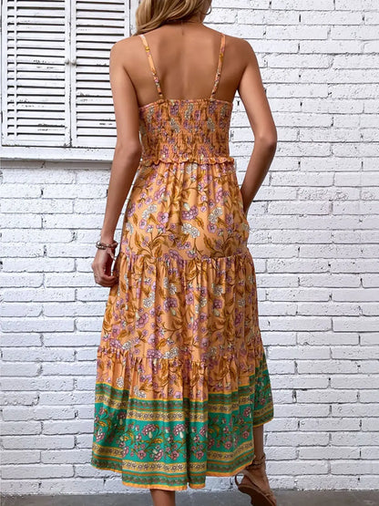 Printed Square Neck Midi Cami Dress - dress