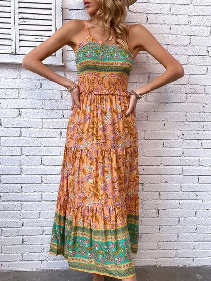 Printed Square Neck Midi Cami Dress - dress