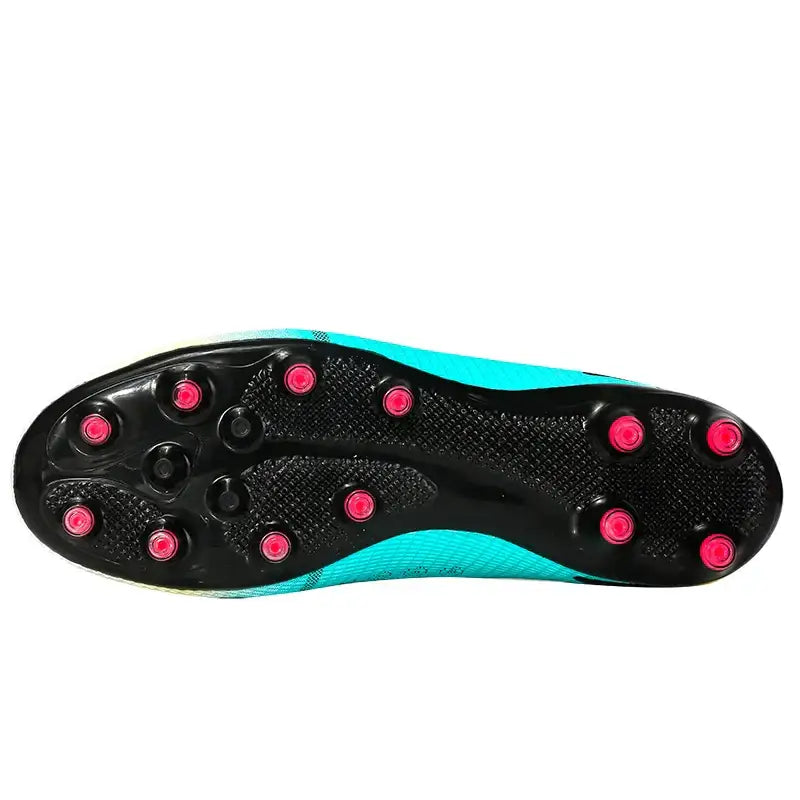 Vibrant blue and black Professional Athletic Soccer Shoes with pink studs, decorate root, width 750px height