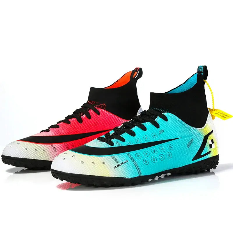 ProStride Soccer Shoes men’s and children’s football boots with high-top design, red and blue, textured outsoles