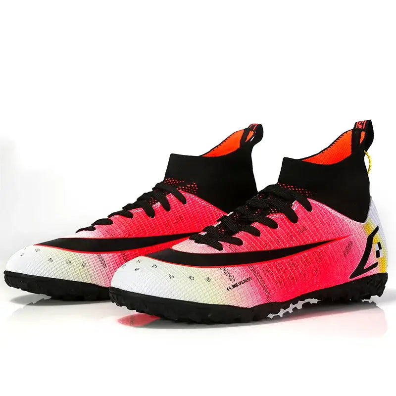 ProStride Soccer Shoes high-top cleats with pink white gradient, black collar, black laces