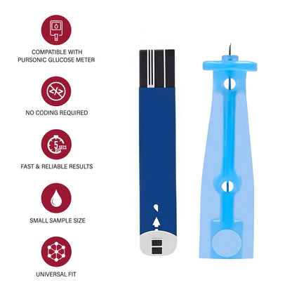 Pursonic Blood Glucose Monitoring Bundle – Glucose Meter with Bluetooth + 50 Test Strips + 50 Sterile Lancets - Wellness