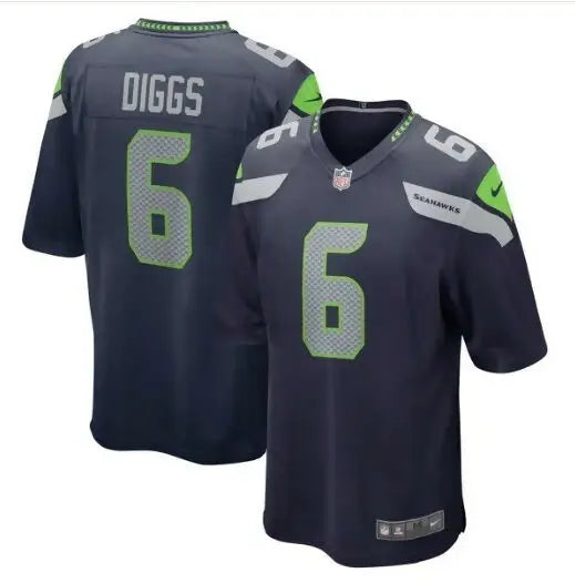 Dark blue Seattle Seahawks Nike Game Jersey with Diggs number 6 on the back