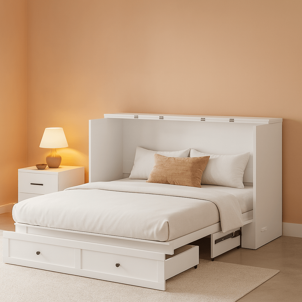 Queen Size Murphy Bed Cabinet with Storage Drawer & Charging Station-1