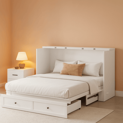 Queen Size Murphy Bed Cabinet with Storage Drawer & Charging Station-1