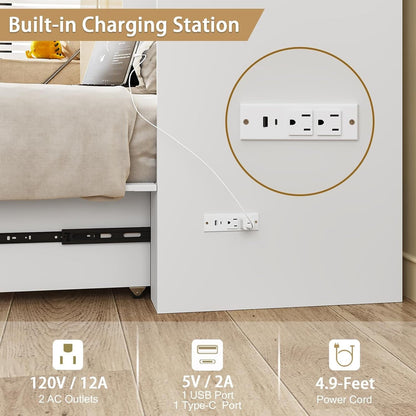 Queen Size Murphy Bed Cabinet with Storage Drawer & Charging Station-4