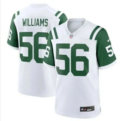 White and green Quincy Williams New York Jets Nike alternate game jersey with number 56