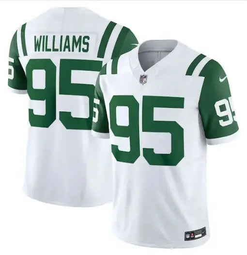White and green Quinnen Williams Jets Nike Classic Alternate Vapor F.U.S.E. Jersey