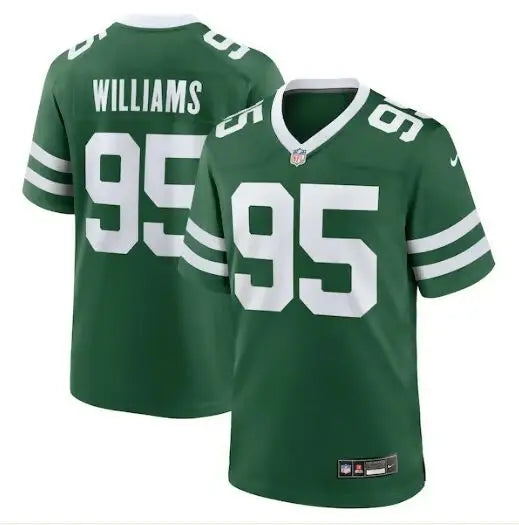 Green Quinnen Williams New York Jets Nike game jersey with white 95 and WILLIAMS on back