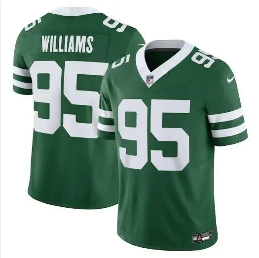 Green and white Quinnen Williams Jets Nike Vapor F.U.S.E. Limited Jersey with number 95