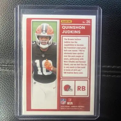 Quinshon Judkins Panini Donruss football trading card featuring Cleveland Browns rookie card