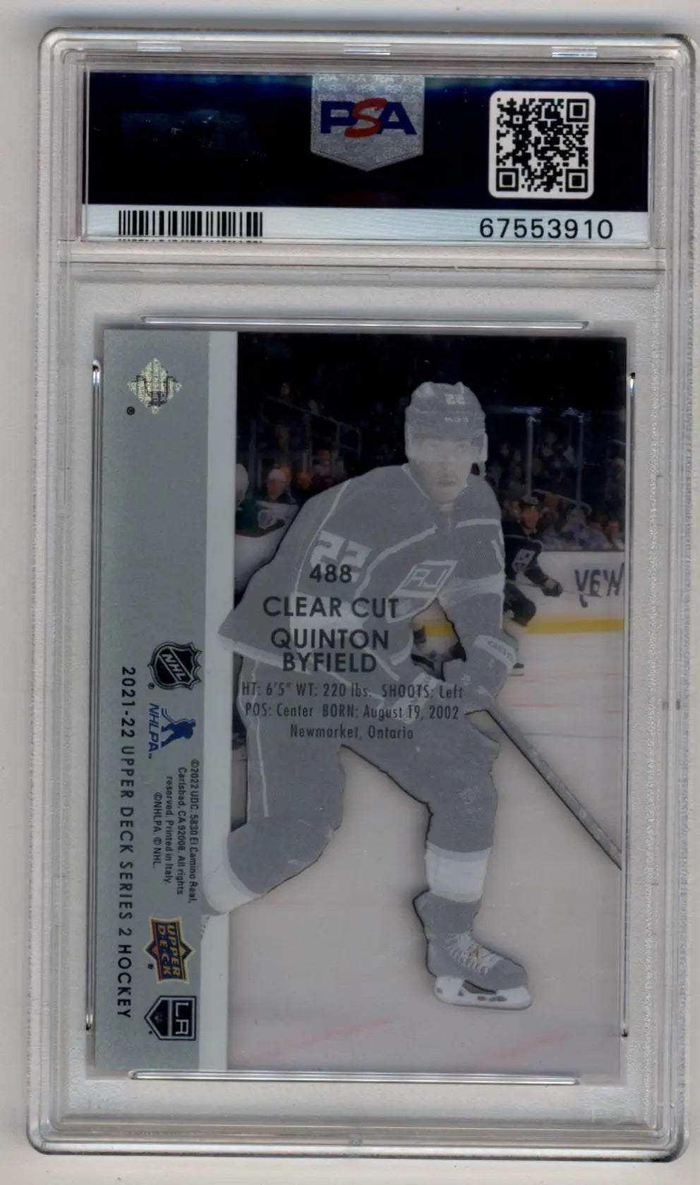 Quinton Byfield 2021-22 Upper Deck Clear Cut #488 PSA 9 Mint - Singles