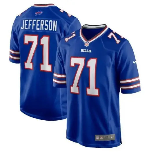 Blue Buffalo Bills Nike Game Jersey displayed in Quinton Jefferson Buffalo Bills product