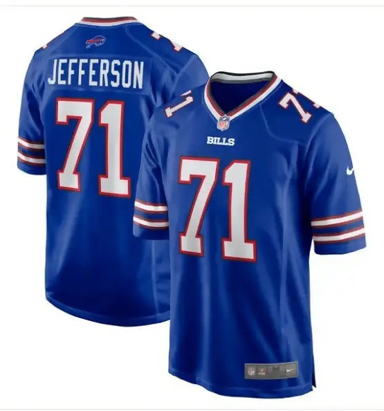 Blue Buffalo Bills Quinton Jefferson Nike Game Jersey with #71 Jefferson print