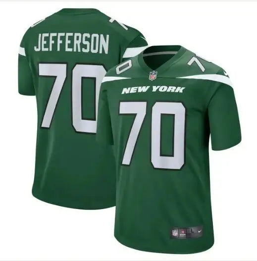 Green New York Jets Nike team jersey with Quinton Jefferson 70 number front and back