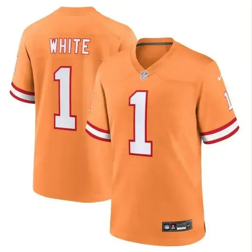 Orange Tampa Bay Buccaneers Nike throwback game jersey with WHITE and 1 on the front and back