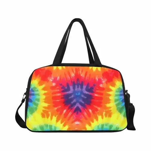 Colorful Rainbow Tie Dye Style Travel Bag with sturdy portable handle and adjustable shoulder strap