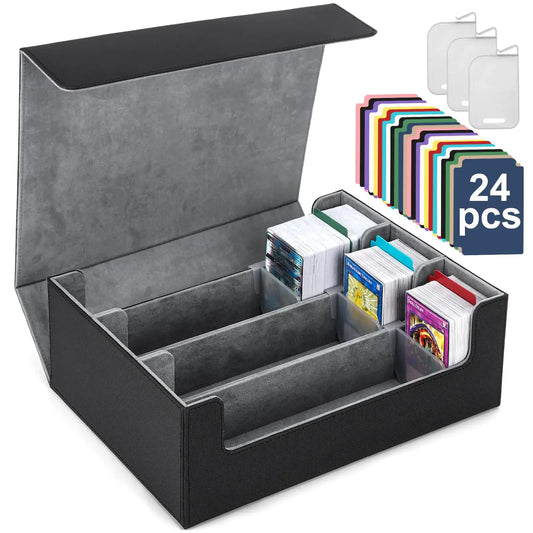 Black card storage box for trading cards, ideal for Magic YuGiOh PKM sports cards