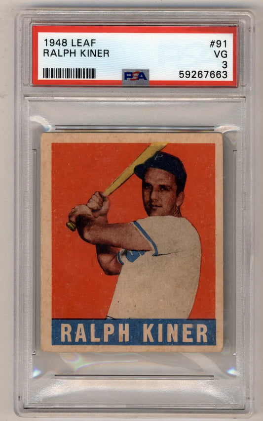 Ralph Kiner 1948 Leaf baseball card graded VG 3 by PSA for collectors