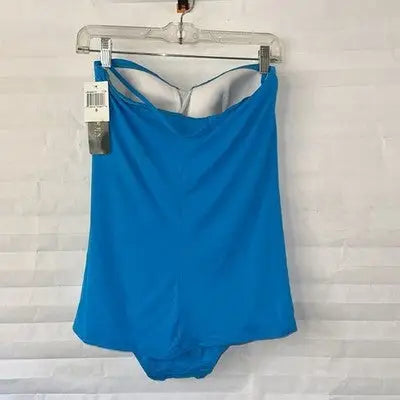 Ralph Lauren turquoise blue strapless tankini with white lining and tag, perfect one piece swimsuit