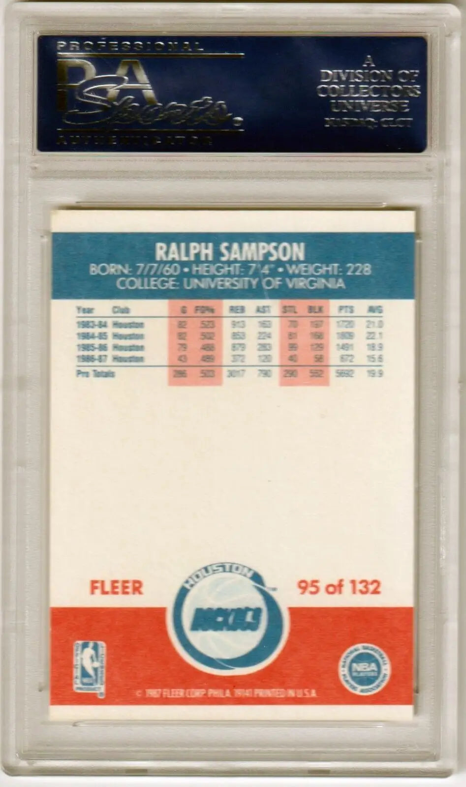 Ralph Sampson 1987-88 Fleer basketball card Columbia Hobby PSA 9 MINT