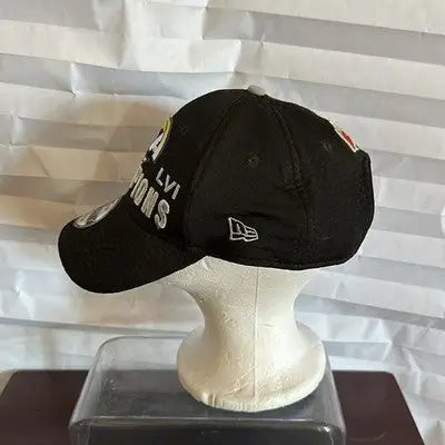 Black super bowl Rams LVI Champions snapback hat with embroidered LVI and Champions