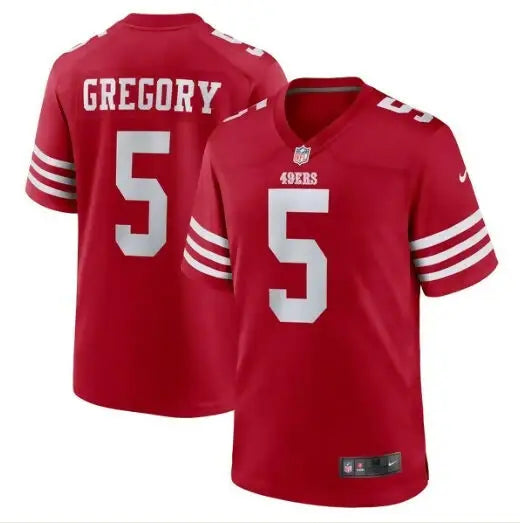 Red San Francisco 49ers Nike Game Jersey with Gregory 5 on the back