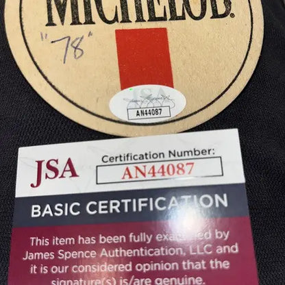 JSA-certified signed Michelob beer coaster featuring Randy Holt autograph with certification number AN44087