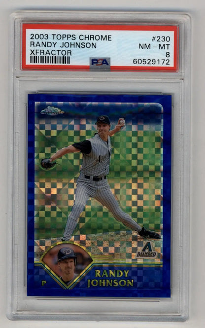 PSA-graded Randy Johnson 2003 Topps Chrome X-Fractor card featuring Diamondbacks pitcher