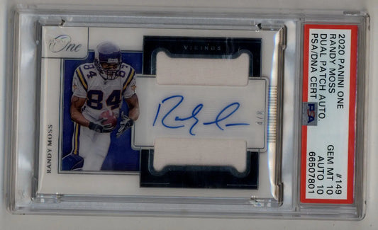 Randy Moss 2020 Panini One Dual Patch Auto 4/8 PSA 10 Gem Mint Auto 10 - Singles