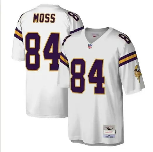 White Minnesota Vikings Randy Moss #84 Legacy Replica Jersey with purple and gold accents