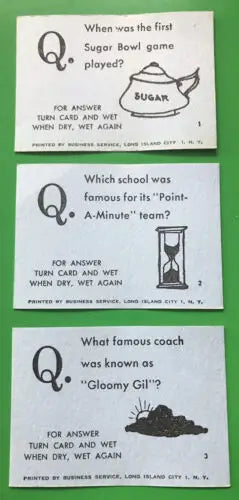 Vintage Fleer Football Magic Message trivia cards from the rare 1961 set