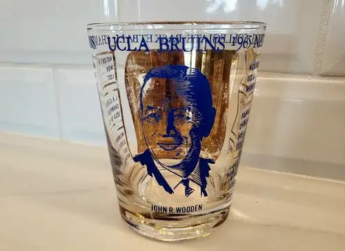 Rare 1964 NCAA UCLA Basketball Coach John Woodan Commemorative Drinking Glass