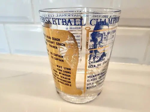 Rare 1964 NCAA UCLA Basketball Coach John Woodan Commemorative Drinking Glass