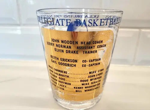 Rare 1964 NCAA UCLA Basketball Coach John Woodan Commemorative Drinking Glass