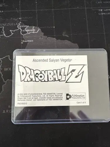 Clear plastic trading card holder with Dragon Ball Z Ascended Saiyan Vegeta card inside