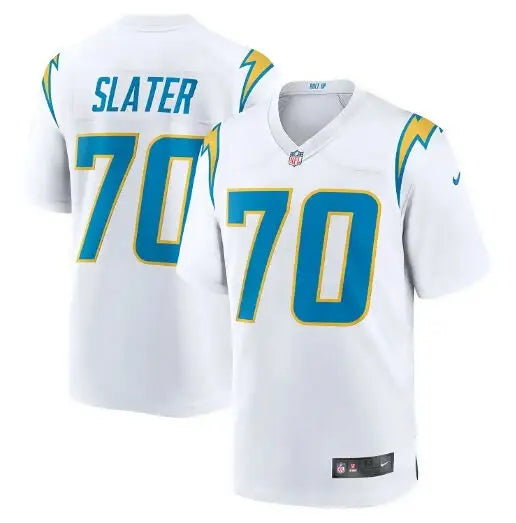 White Rashawn Slater Los Angeles Chargers Nike game jersey with blue and gold accents