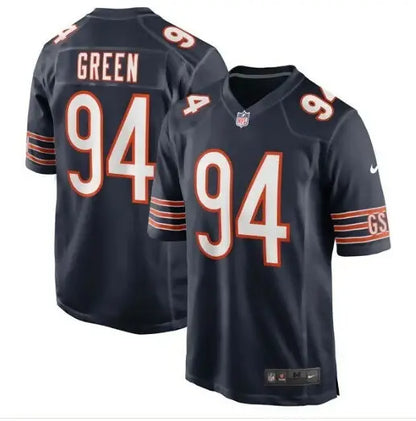 Dark blue Rasheem Green Chicago Bears Nike Game Jersey with number 94 and GREEN on back