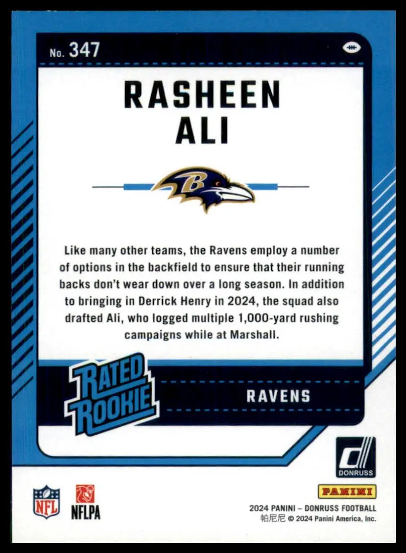 Rasheen Ali 2024 Donruss rookie football card Baltimore Ravens product image