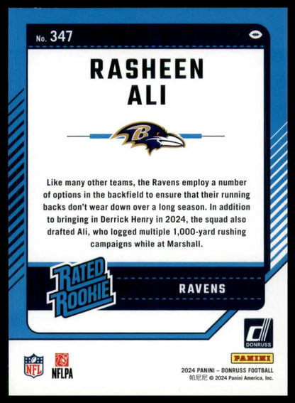 Rasheen Ali 2024 Donruss rookie football card Baltimore Ravens product image