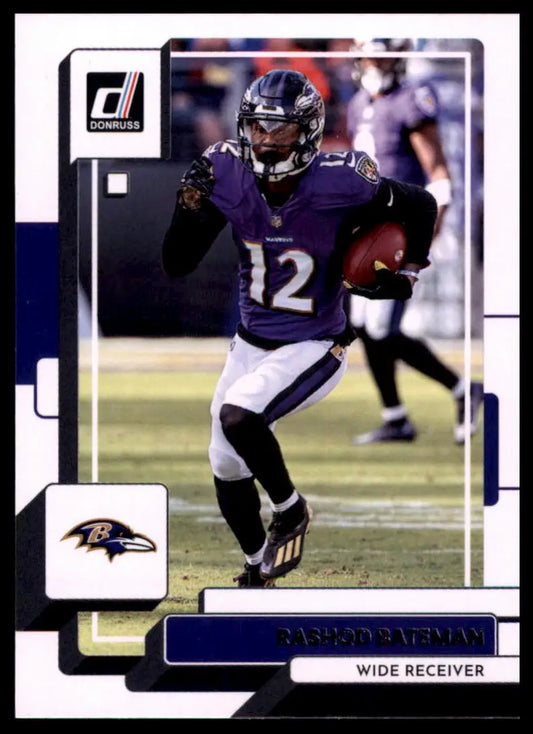 Rashod Bateman football card from 2022 Donruss Baltimore Ravens product display