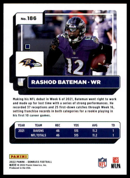 Rashod Bateman football card from 2022 Donruss Baltimore Ravens product