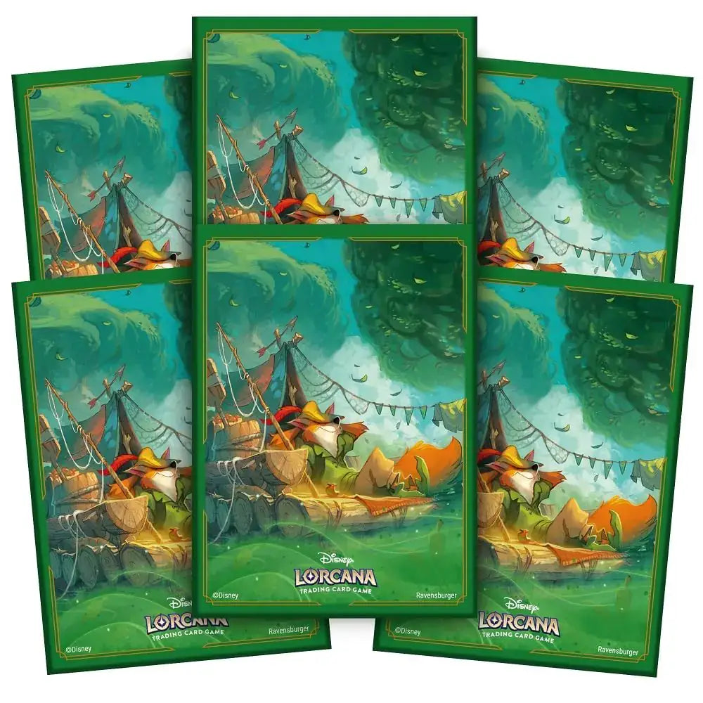 Disney Lorcana card sleeves featuring Robin Hood Daydreamer by John Loren for TCG decks